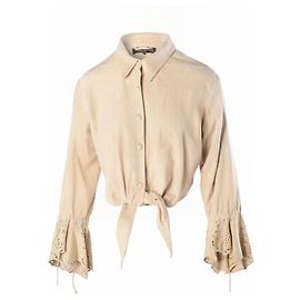 Blusa Roberto Cavalli em camurça bege com acabamento em renda e amarração frontal Bege Outro