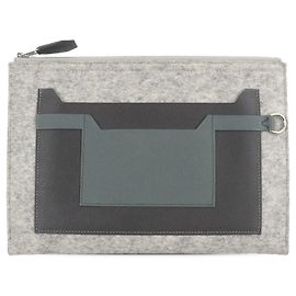 Gray Hermès Epsom and Felt Toodoo 29 Clutch Bag Grey