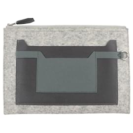 Borsa a pochette Hermès Toodoo 29 in Epsom e feltro grigio Grigio
