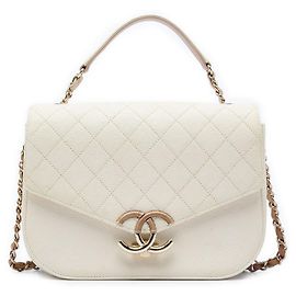 Bolso Chanel Paris Cuba Medium Quilted Caviar Thread Around blanco Blanco
