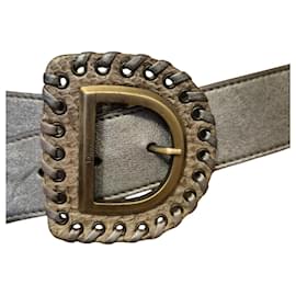 Cinto Christian Dior em couro prateado e python Impressão em python Metálico Hardware prateado