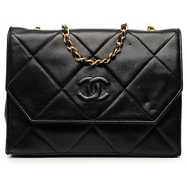 Borsa a tracolla Chanel CC in pelle di agnello trapuntata nera con catena Nero