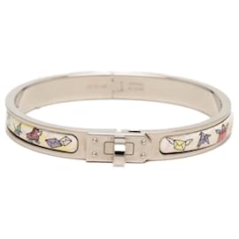 Bracelet Mini Clic Kelly Flagship étroit en émail argenté Hermès Argenté