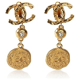 Brincos medalhão CC vintage com strass banhados a ouro Chanel Outro