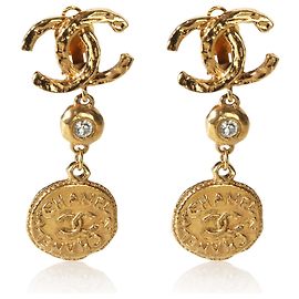 Chanel Gold-Plated Vintage Strass CC Medallion Earrings Other