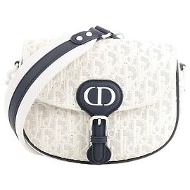Borsa a tracolla Dior Bobby Small Oblique in pelle Bianco x Blu Navy Beige