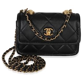 Bolsa Extra Mini Flap em pele de cordeiro brilhante acolchoada preta Chanel Preto