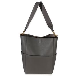 Céline Bolsa Bucket Medium Sangle Celine em Pele de Bezerro Grão Macio Cinza Marrom