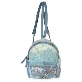 Mini sac à dos Chanel Blue Multicolor Sequin Waterfall Bleu