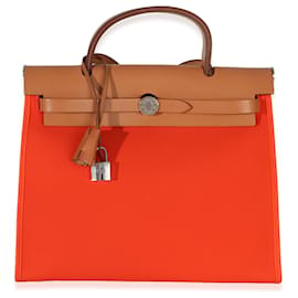 Hermès Orange Poppy Toile Vache Hunter Herbag Zip 31 PM PHW Orange
