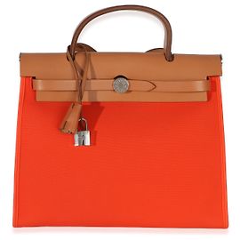 Hermès Orange Poppy Toile Vache Hunter Herbag Zip 31 PM PHW Orange