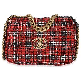 Bolsa Chanel 19 Medium de tweed acolchoado multicolorido vermelho e preto Vermelho