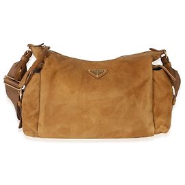 Prada Sac à épaule Large Explore en daim marron Marron Beige