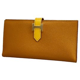 Hermès Hermes Bearn Tadelakt Long Wallet Caramel
