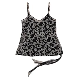 Canotta camisole in pizzo a doppio strato con logo Chanel by Karl Lagerfeld AW05 Nero