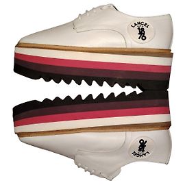 Lancel White Leather Platform Derby Shoes Brown White Dark red