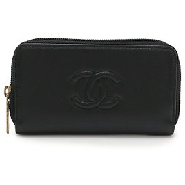 Chanel Coco Mark Caviar Leather Zip Wallet Black