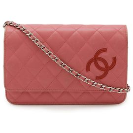 Chanel Simply CC gesteppte Leder-Chain-Wallet Schultertasche Pink Rot