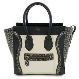Céline Bolsa de mão Celine Luggage Micro Shopper em couro de píton Branco Outro