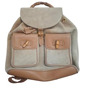Gucci Bamboo Suede and Leather Backpack Brown