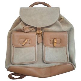 Sac à dos Gucci en daim et cuir avec détails bambou Marron