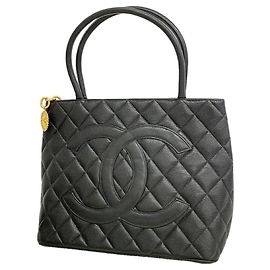 Chanel Black Grained Calfskin Tote Bag Black