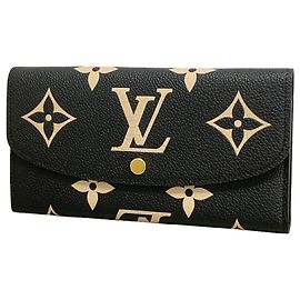 Louis Vuitton Monogram Empreinte Bicolor Portefeuille Emilie Long Wallet Negro Beige