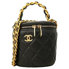 Borsa Vanity Chanel in pelle di agnello nera Nero