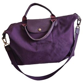 Borsa Longchamp Le Pliage a tracolla grande formato viola pelle e nylon Porpora