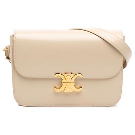 Céline Celine Beige Classique Shiny Calfskin Triomphe Crossbody Beige