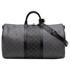 Louis Vuitton Gray Monogram Eclipse Reverse Keepall Bandouliere 50 Castaño
