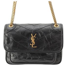 Saint Laurent Mini Niki em couro de bezerro enrugado preto Preto
