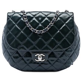 Chanel Green Medium Quilted Patent Bubble CC Flap Green Dark green