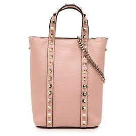 Tote Valentino Rockstud em couro de bezerro granulado rosa com corrente Rosa