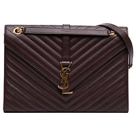 Bolsa Envelope Saint Laurent Red Large Chevron Grain de Poudre Monogram Vermelho Bordeaux