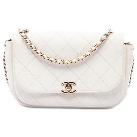 Chanel White CC Quilted Goatskin Casual Trip Flap Blanc