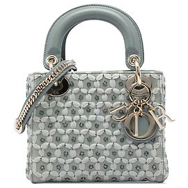 Dior Gray Mini Suede Stone And Beads Lady Dior Marrone