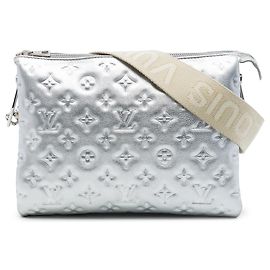 Louis Vuitton Silver Monogram Embossed Puffy Lambskin Coussin PM Prata