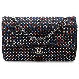 Chanel Blue Medium Classic Strass Embellished Denim Double Flap Bleu Bleu Marine