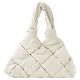 Tote Bottega Veneta Maxi Intrecciato acolchoado com cadeado em pele de cordeiro branca Branco