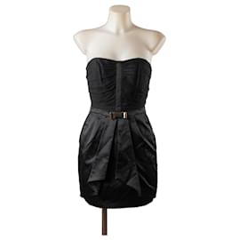 Vestido Elisabetta Franchi negro palabra de honor con lazo Negro