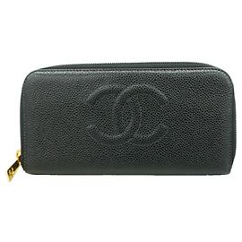 Cartera larga Chanel en piel de becerro granulada negra Negro