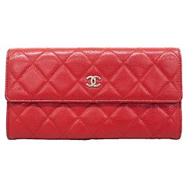 Chanel Red Grained Calfskin Long Wallet Red