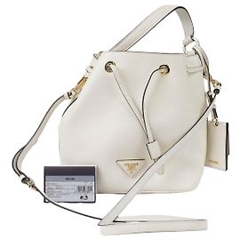 Prada Saco de ombro tote bucket com logótipo triangular Branco