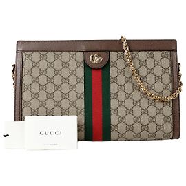 Gucci Bolsa de Ombro Ophidia Medium Chain Marrom
