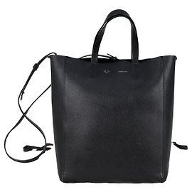Céline Sac à main cabas vertical petit en cuir noir Noir
