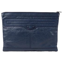 Clutch Balenciaga Classic Clip Blu Navy Pelle d'agnello Blu