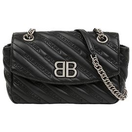 Balenciaga Bolsa de ombro e transversal em couro acolchoado com logo Bb e corrente Preta Preto