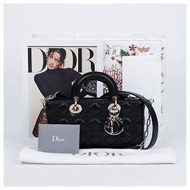 Lady Dior Medium Cannage Lambskin Handbag Black Black
