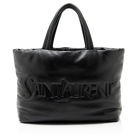 Sacola Shopping Saint Laurent em couro acolchoado com logo Preto